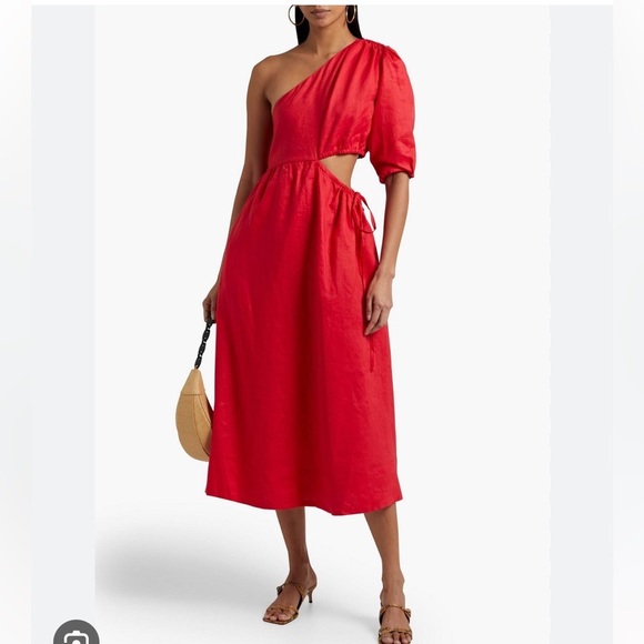 Nicolas Crissa one-shoulder cutout  linen midi dress - Picture 1 of 4